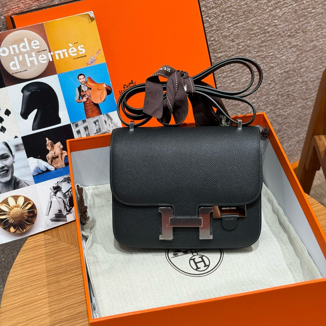 HERMES Mini Constance 鏡子款 黑銀 Epsom