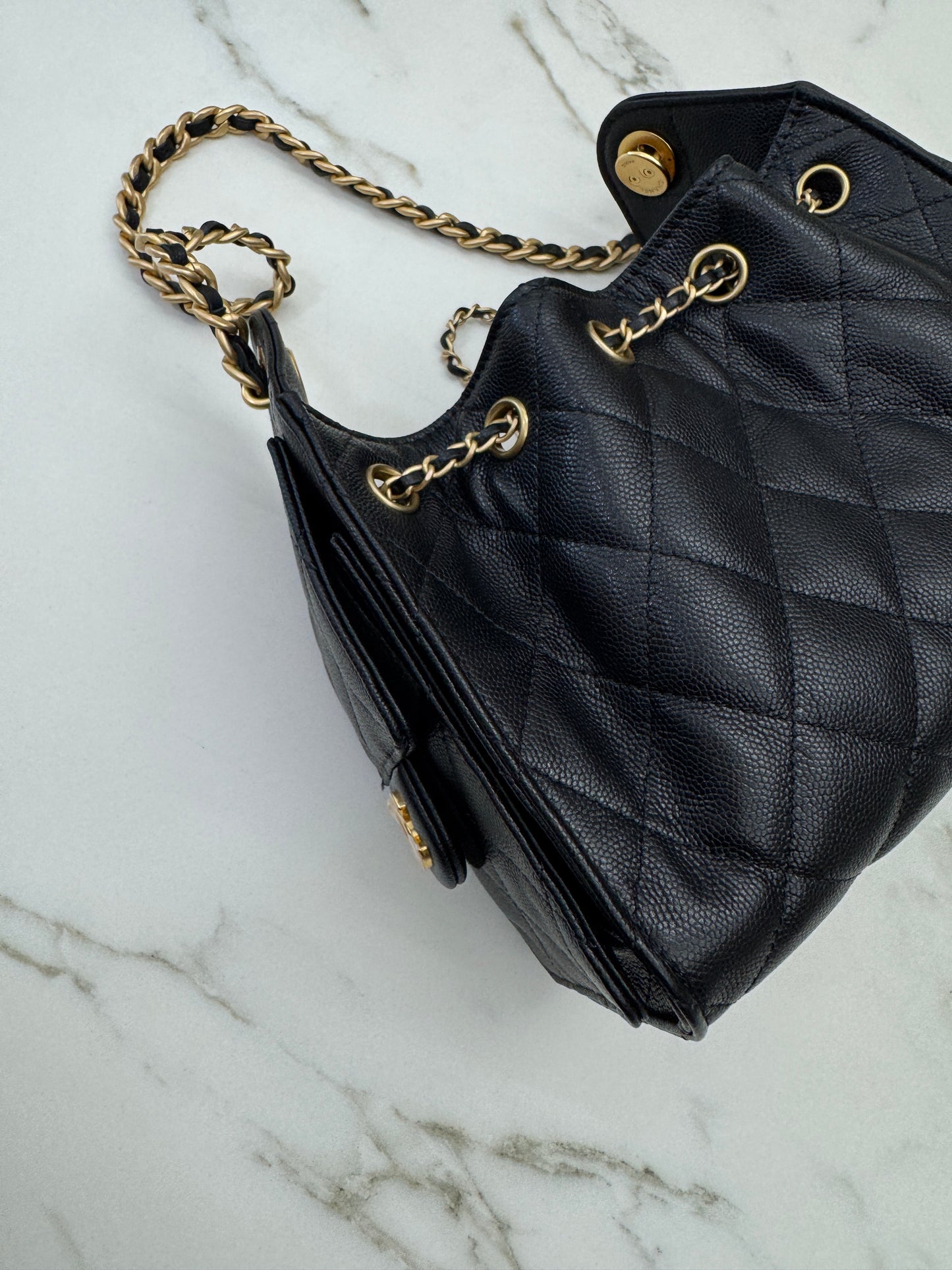 CHANEL Mini 25 Bag 黑色荔枝皮 金扣 Caviar Calfskin GHW