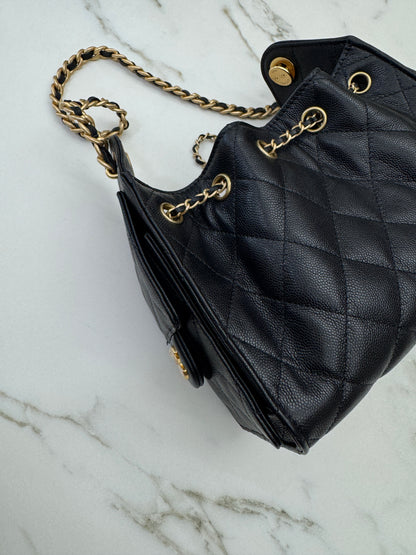 CHANEL Mini 25 Bag 黑色荔枝皮 金扣 Caviar Calfskin GHW