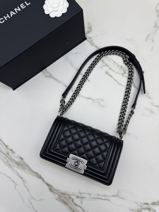 CHANEL Leboy 20cm 黑銀荔枝牛皮