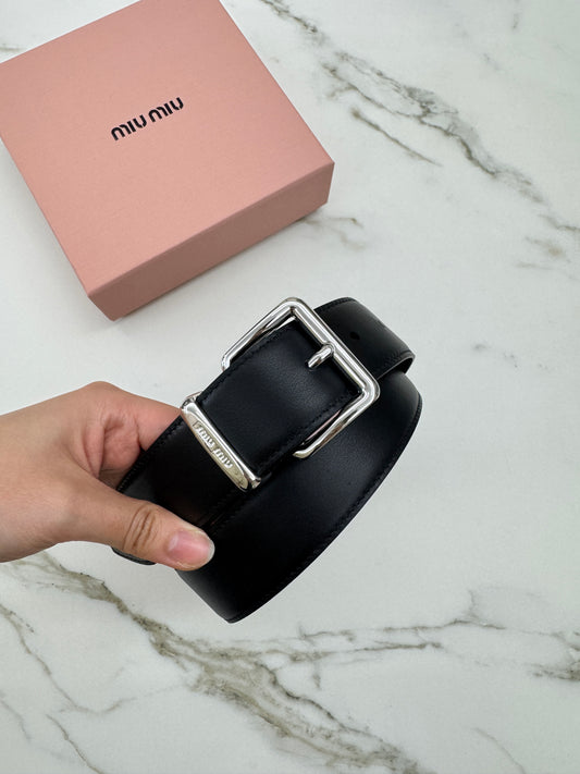 MIU MIU 黑銀皮帶 30mm