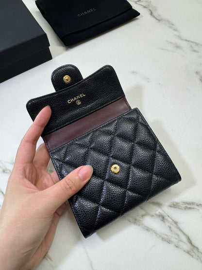 CHANEL CF三摺錢包 黑金牛