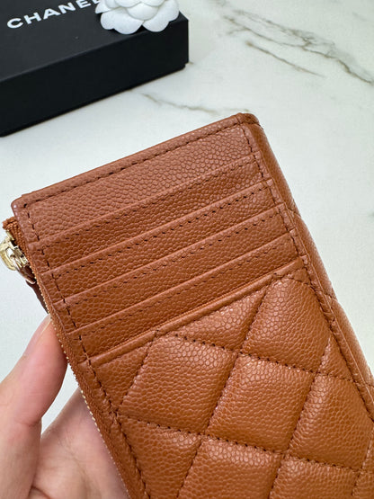 CHANEL L型拉鏈小錢包 焦糖棕