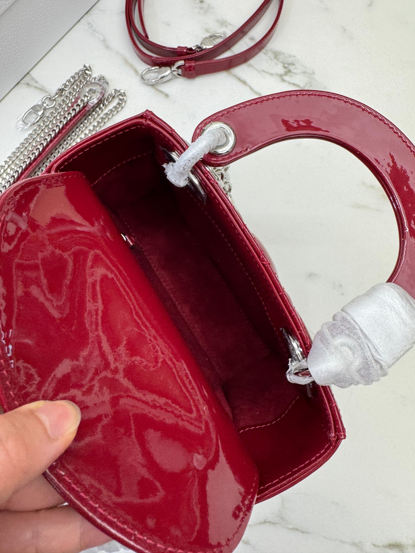 DIOR Mini Lady Dior 漆皮Cherry Red Shinny Calfskin