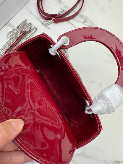 DIOR Mini Lady Dior 漆皮Cherry Red Shinny Calfskin