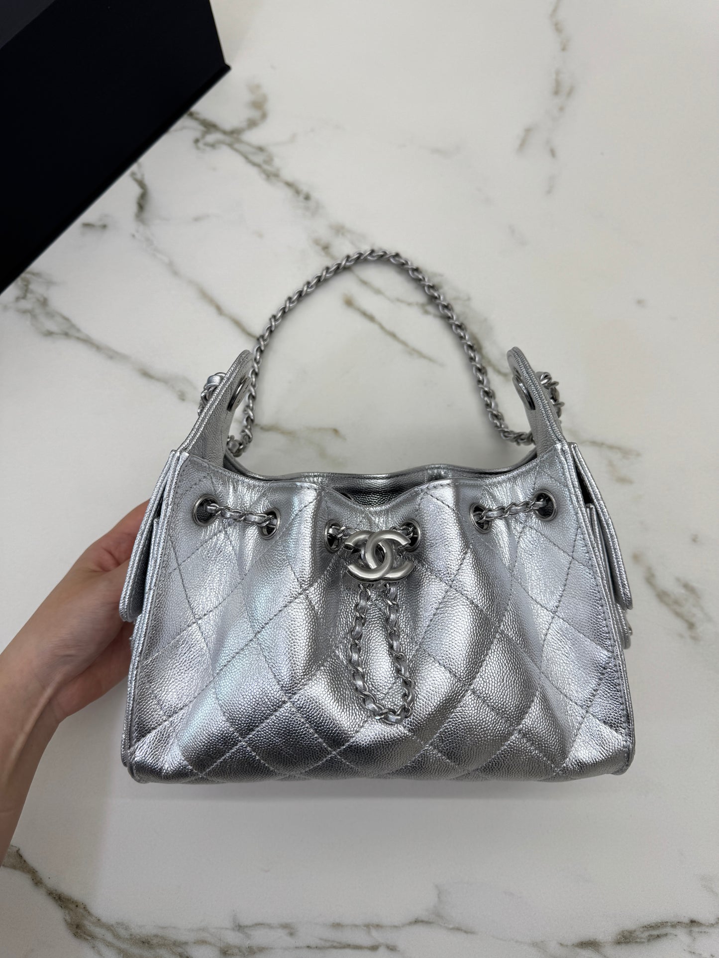 CHANEL Mini 25 Bag 銀色荔枝皮銀扣 Silver Caviar Calfskin PHW