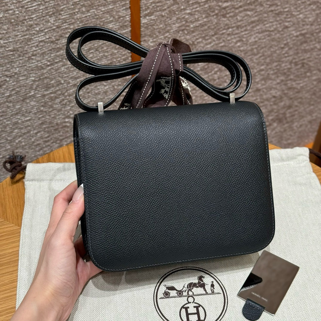 HERMES Mini Constance 鏡子款 黑銀 Epsom