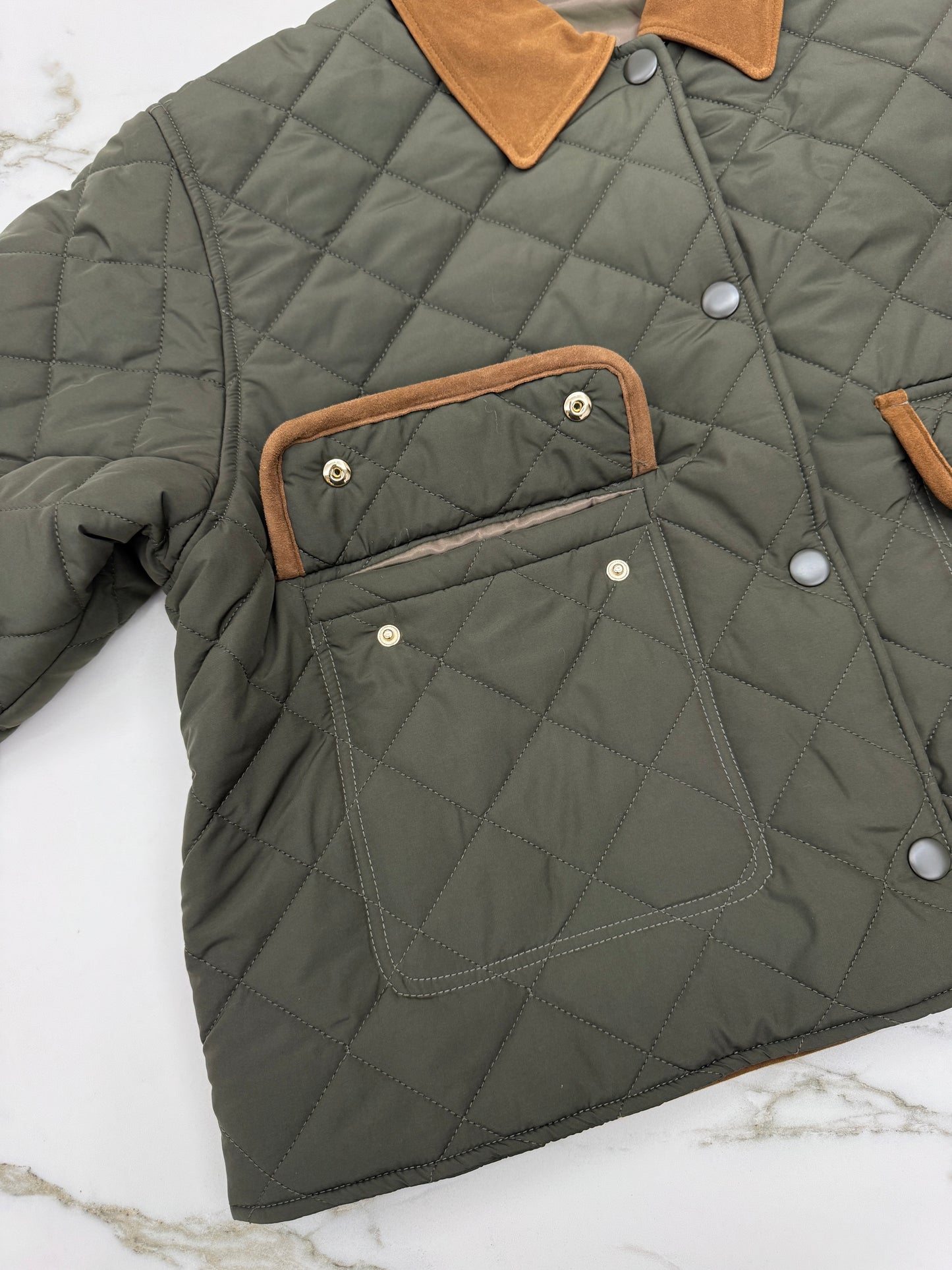 MIU MIU 麂皮領夾棉短外套 軍綠藍