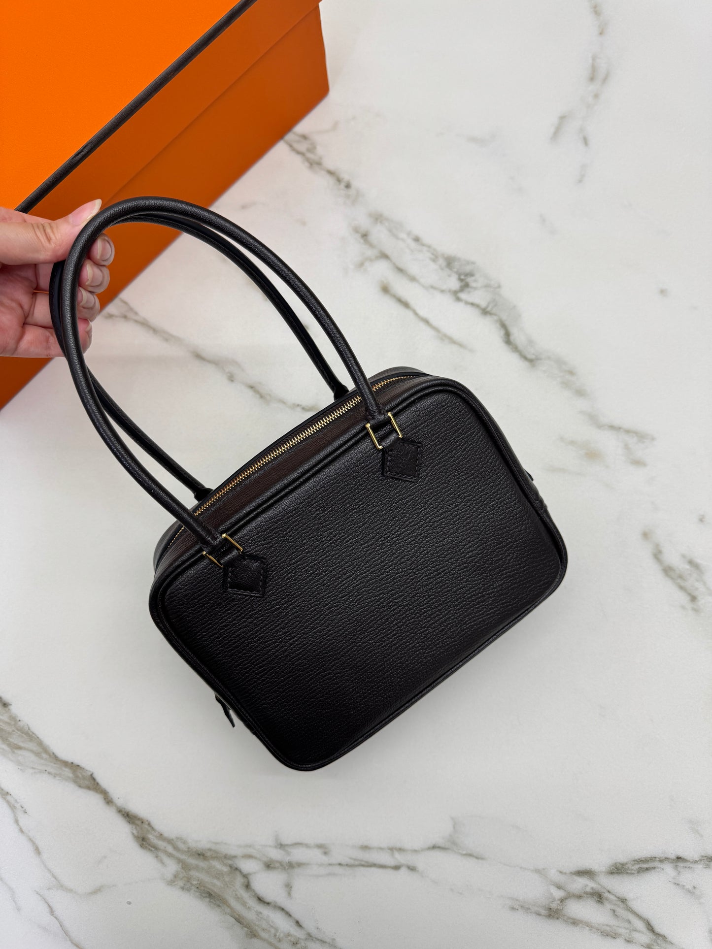 HERMES Mini Plume 一代 烏木色金扣 山羊皮 Ubene GHW Chevre Mysore