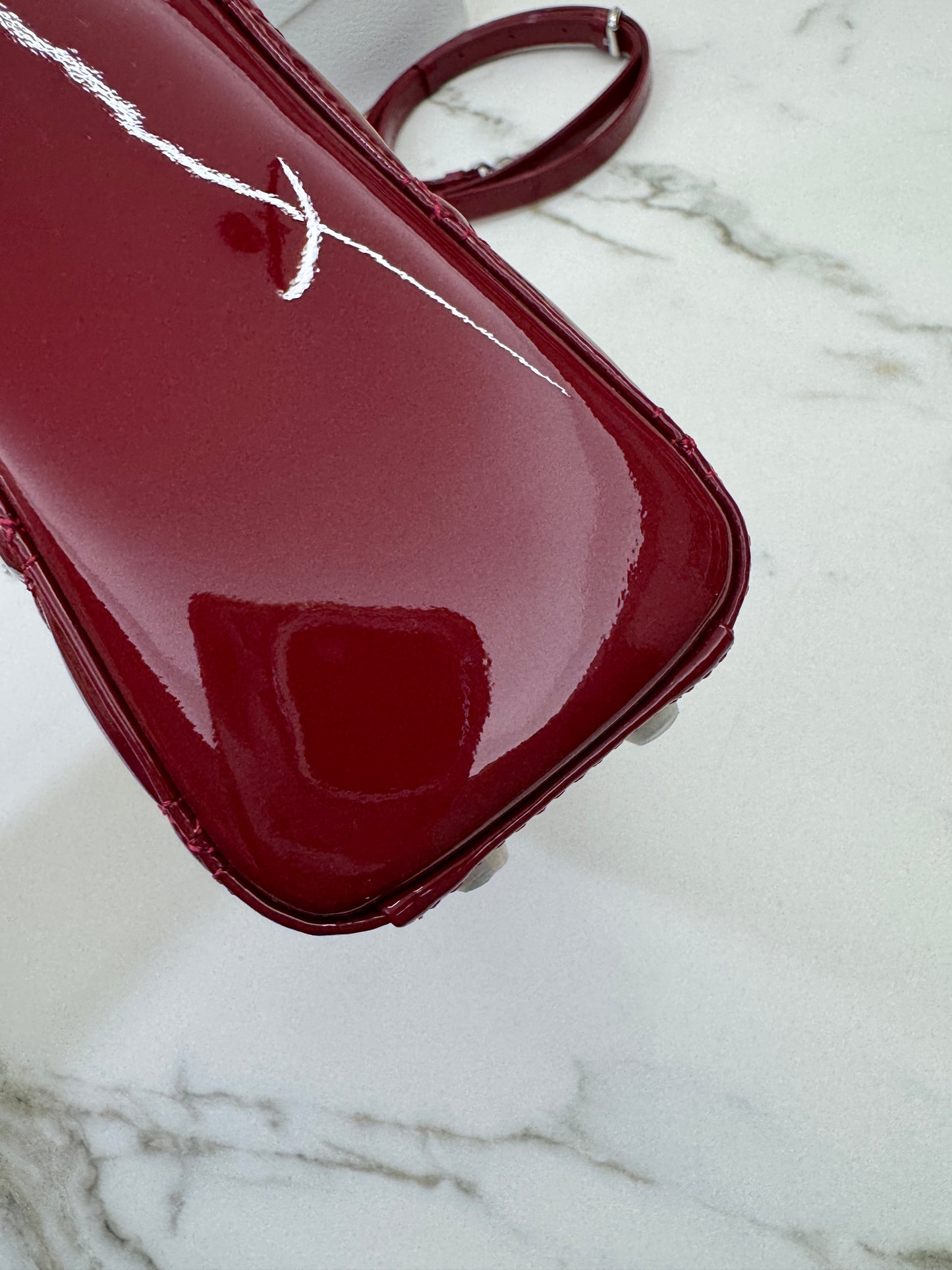 DIOR Mini Lady Dior 漆皮Cherry Red Shinny Calfskin