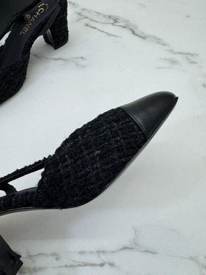 CHANEL 25A粗毛呢 Slingback