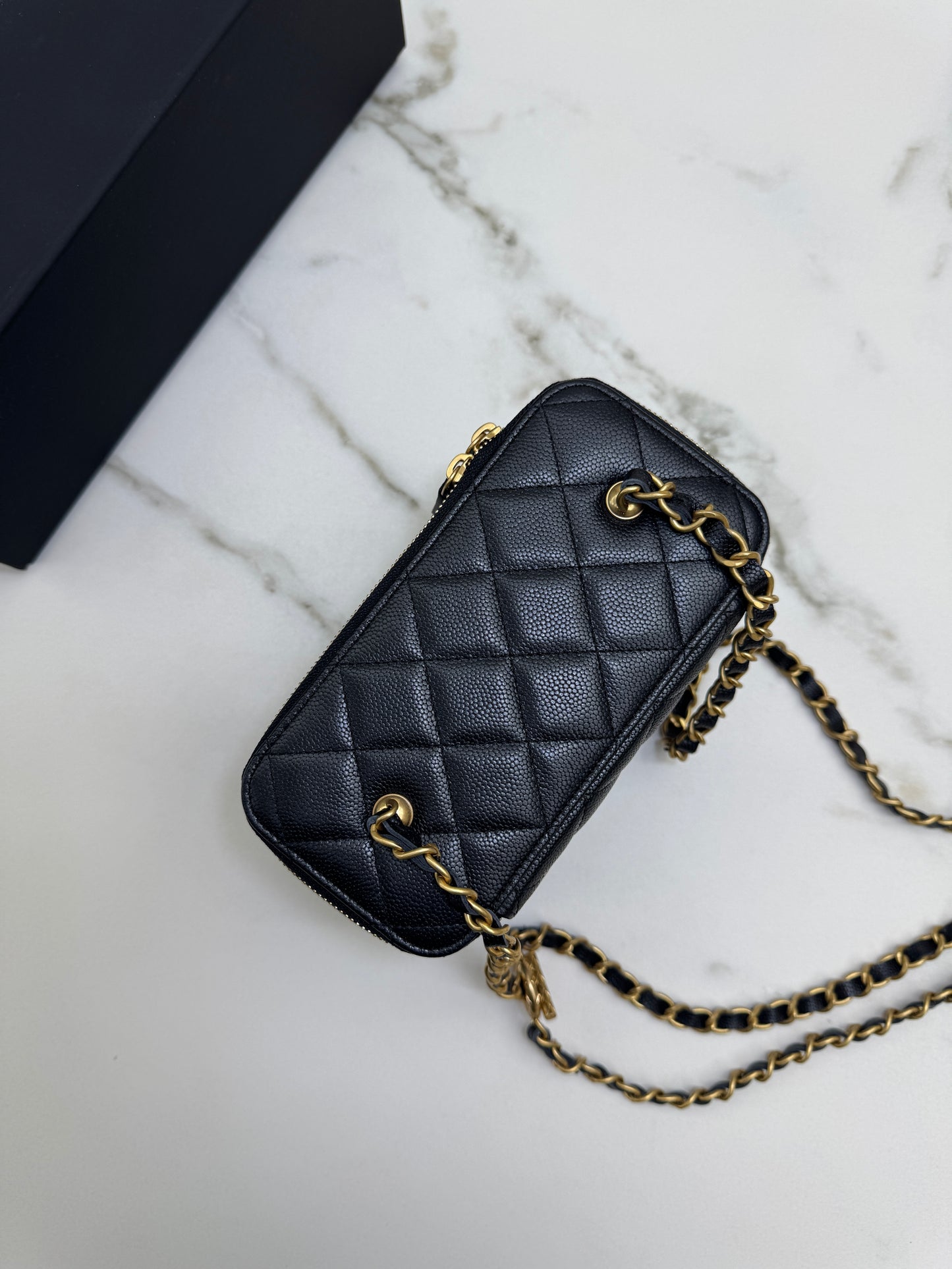 CHANEL 24S 調節扣 珠光黑長盒子