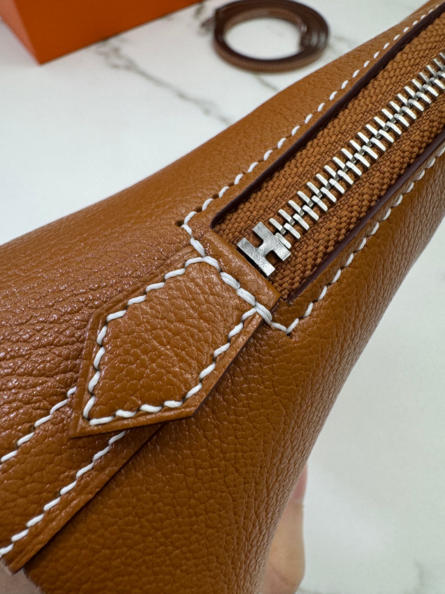 HERMES Mini Bolide 金棕色山羊皮 銀扣 Cherve Gold PHW