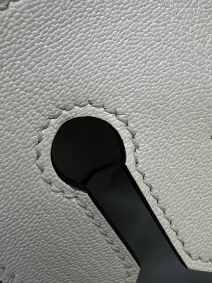 HERMES Birkin 25 SO 奶昔白拼珍珠灰 山羊皮 拉絲銀扣