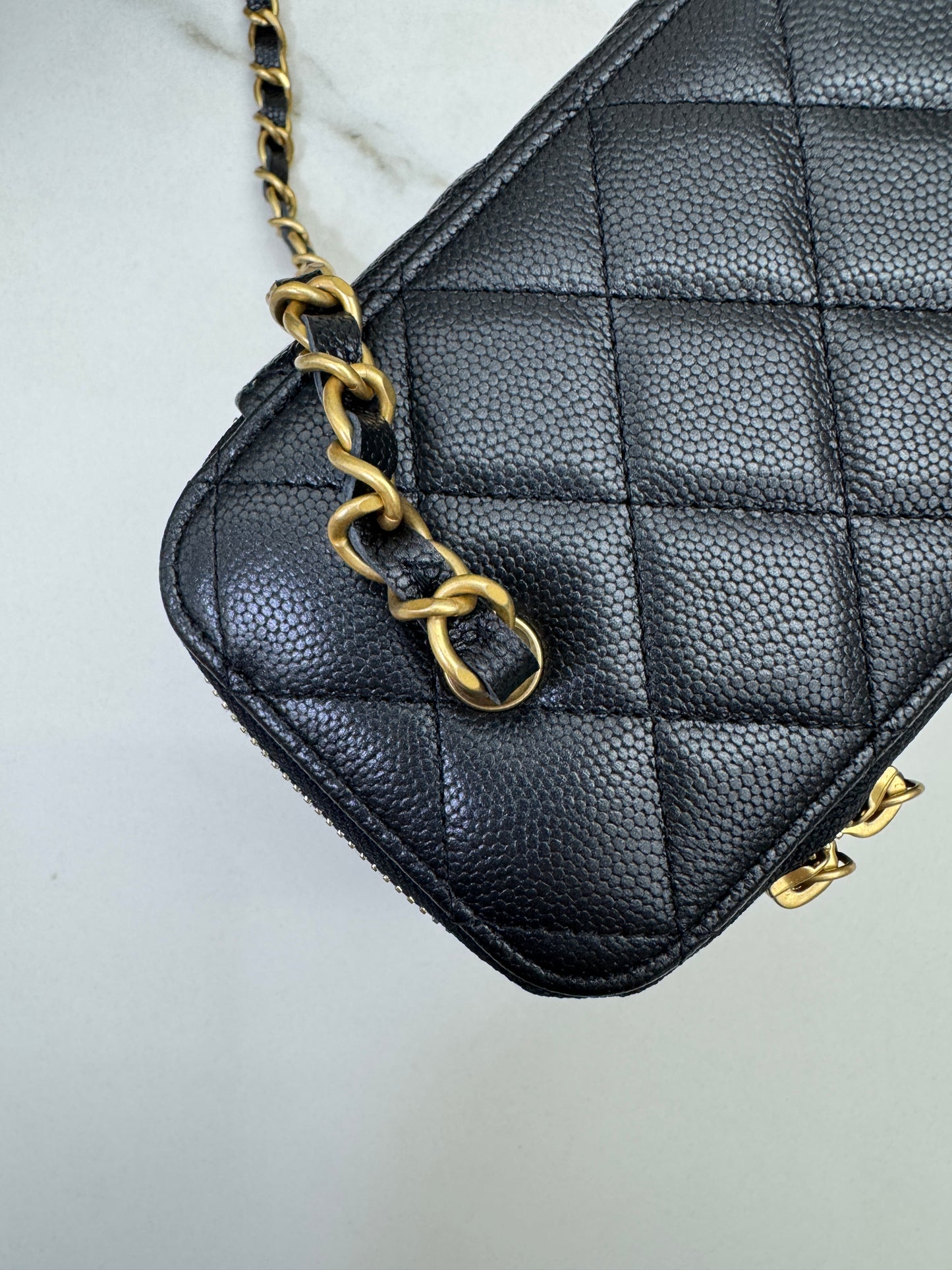 CHANEL 24S 調節扣 珠光黑長盒子