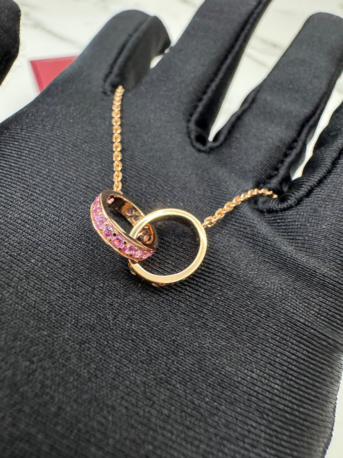 CARTIER Love 雙環粉藍寶玫瑰金項鏈
