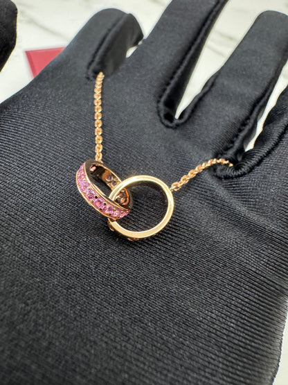 CARTIER Love 雙環粉藍寶玫瑰金項鏈