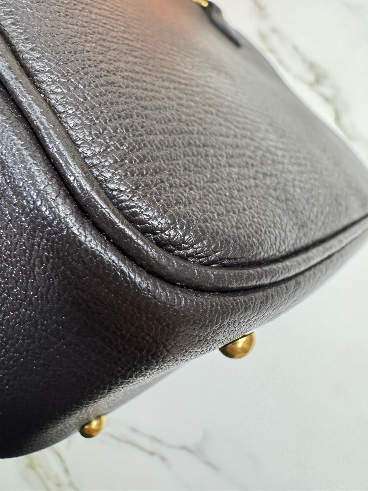 HERMES Mini Plume 一代 烏木色金扣 山羊皮 Ubene GHW Chevre Mysore