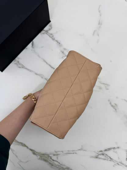 CHANEL Mini 25Bag 奶茶杏荔枝皮 Caviar Calfskin