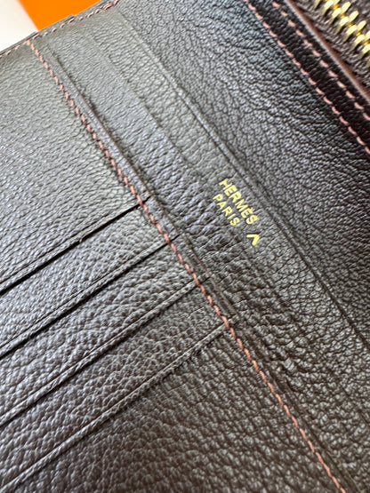 HERMES Bearn Wallet 亮面灣鱷 巧克力色 金扣 Porosus Crocodile Chocolate GHW