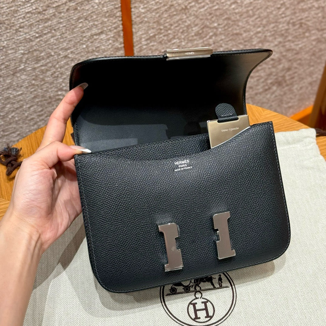 HERMES Mini Constance 鏡子款 黑銀 Epsom