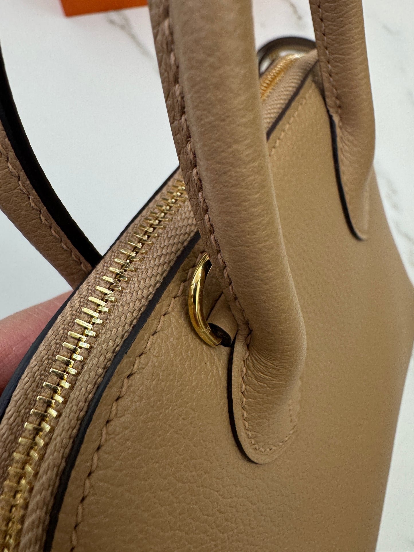 HERMES Mini Bolide 奶茶色金扣 Evercolor Chai GHW