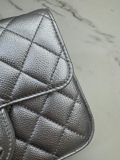 CHANEL 25B調節扣 銀色方胖子 Mini CF Square Caviar Calfskin