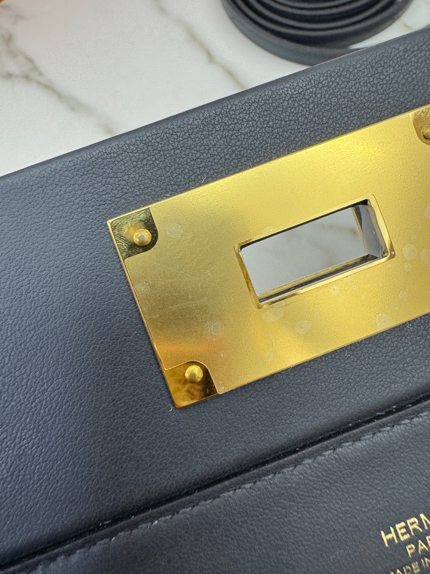 HERMES Mini 2424 午夜藍金扣 Evercolor 2Z Bleu Nuit GHW