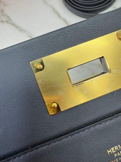HERMES Mini 2424 午夜藍金扣 Evercolor 2Z Bleu Nuit GHW