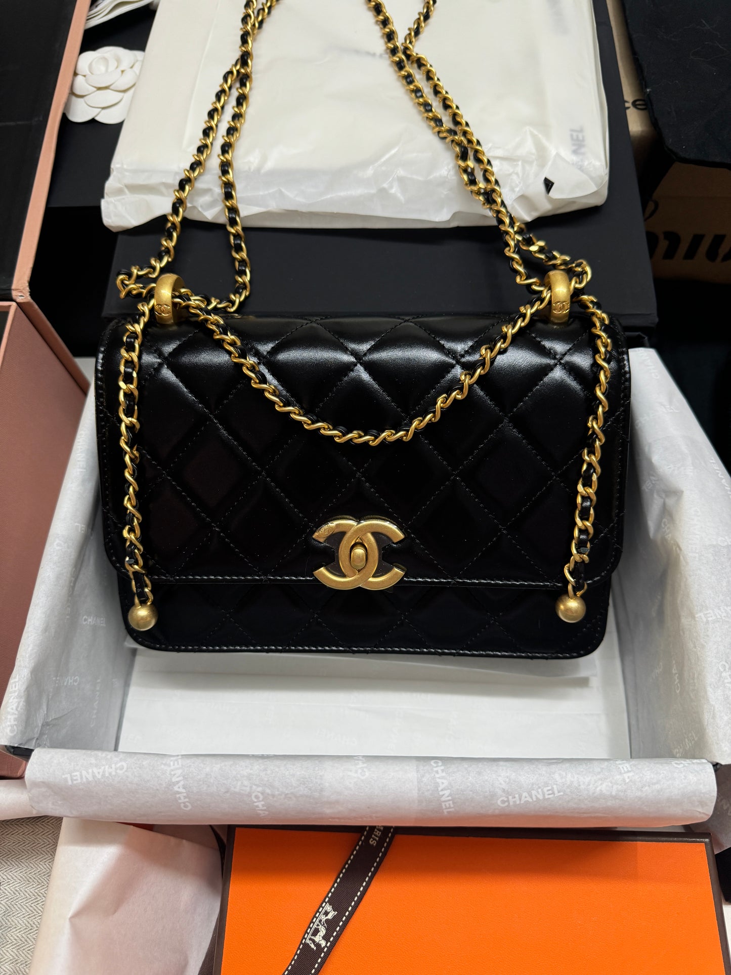 CHANEL 雙金球 中號 黑色 M