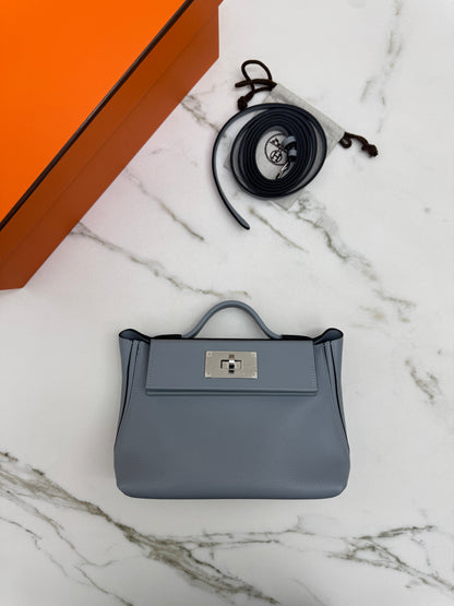 HERMES Mini 2424 木偶灰銀扣 Evercolor Gris Platin PHW