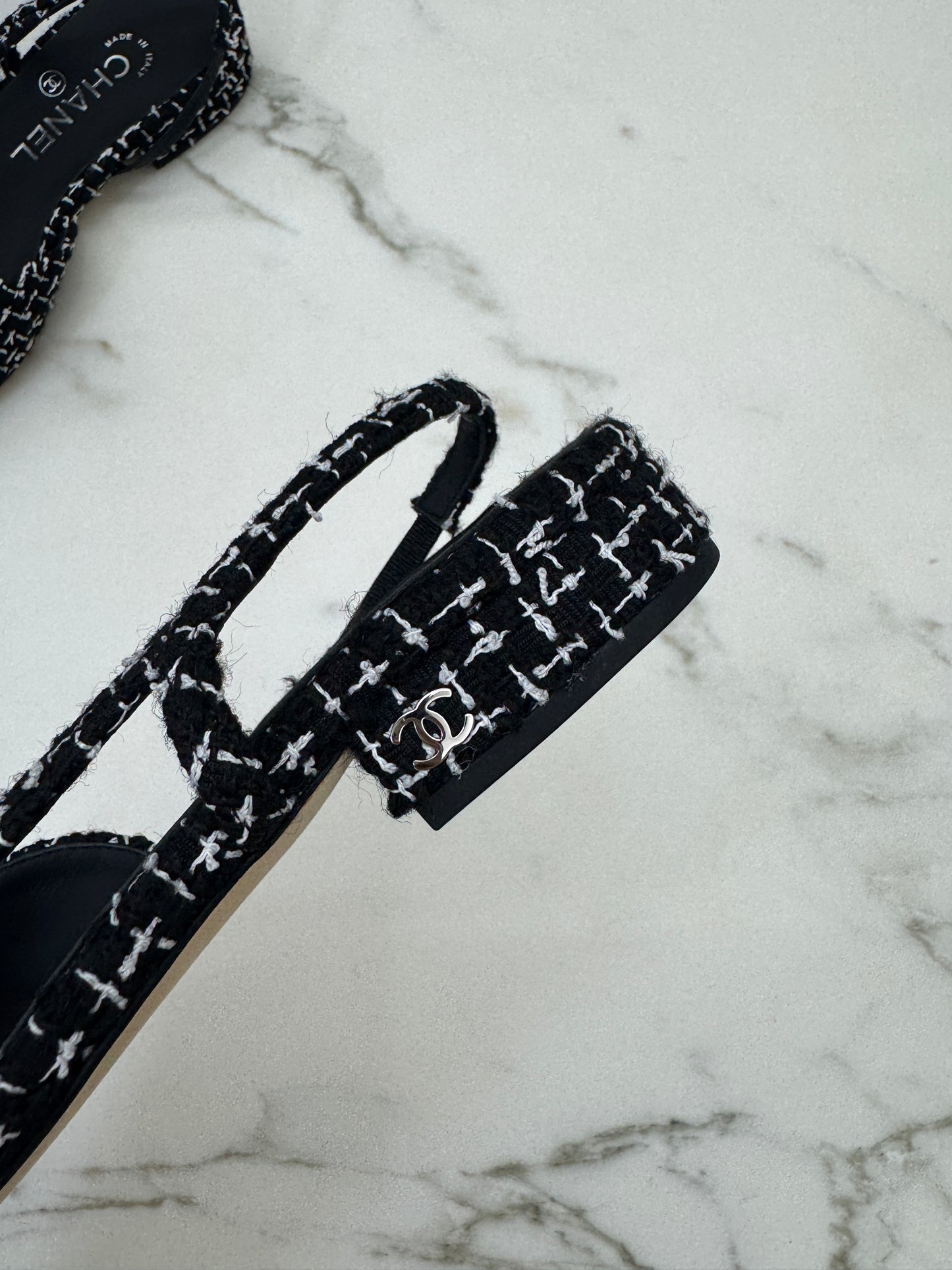 CHANEL Slingback Tweed 黑白粗花呢
