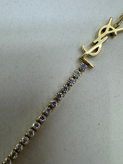 YSL 半鑽網球手鏈 金色