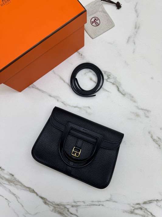HERMES Halzan 25 黑金 Noir TC GHW