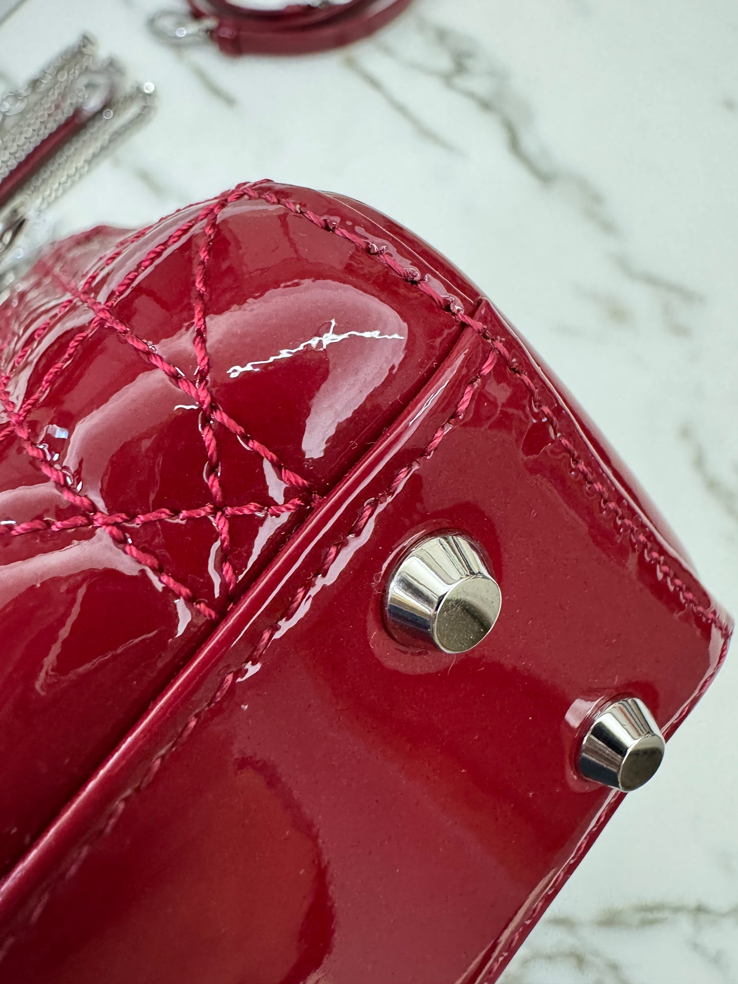 DIOR Mini Lady Dior 漆皮Cherry Red Shinny Calfskin