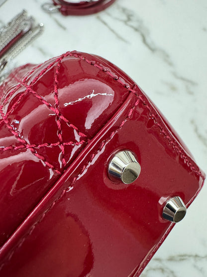 DIOR Mini Lady Dior 漆皮Cherry Red Shinny Calfskin