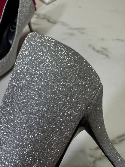 RV 銀色細閃 鑽扣高跟鞋 6cm