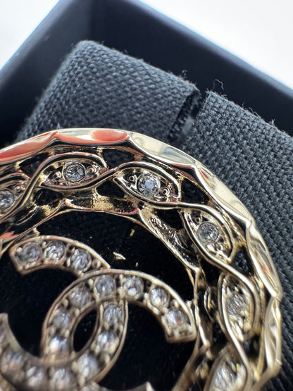 CHANEL 24B 圓形鏤空水鑽耳環