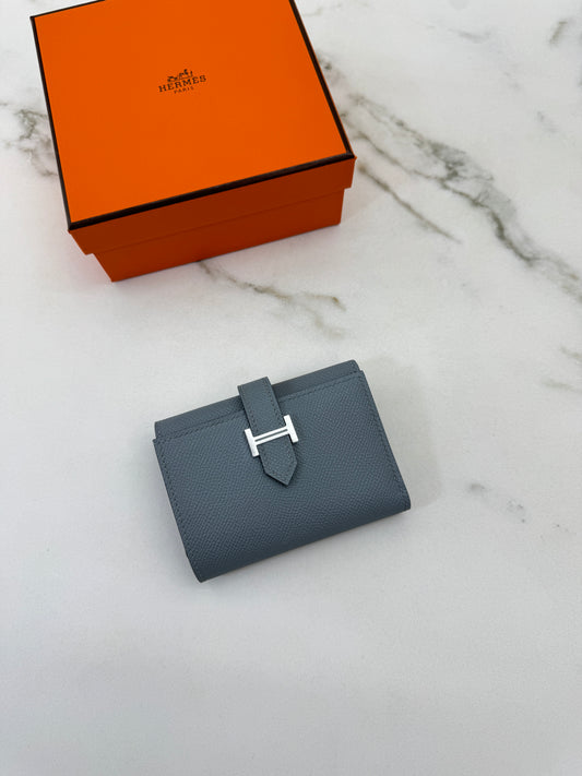 HERMES Bearn 三摺錢包 亞麻藍 Blue Lin Epsom PHW