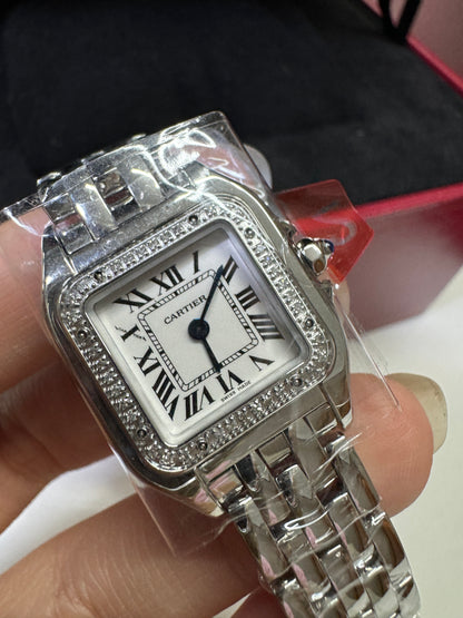 CARTIER 獵豹中號 天然真鑽 銀色