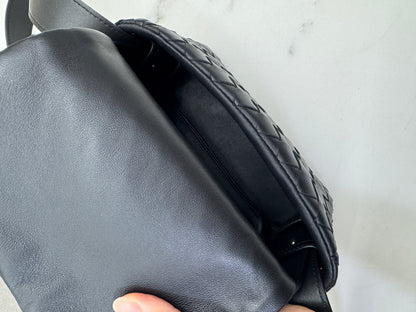BV Intrecciato Mini Bag with Flap Black