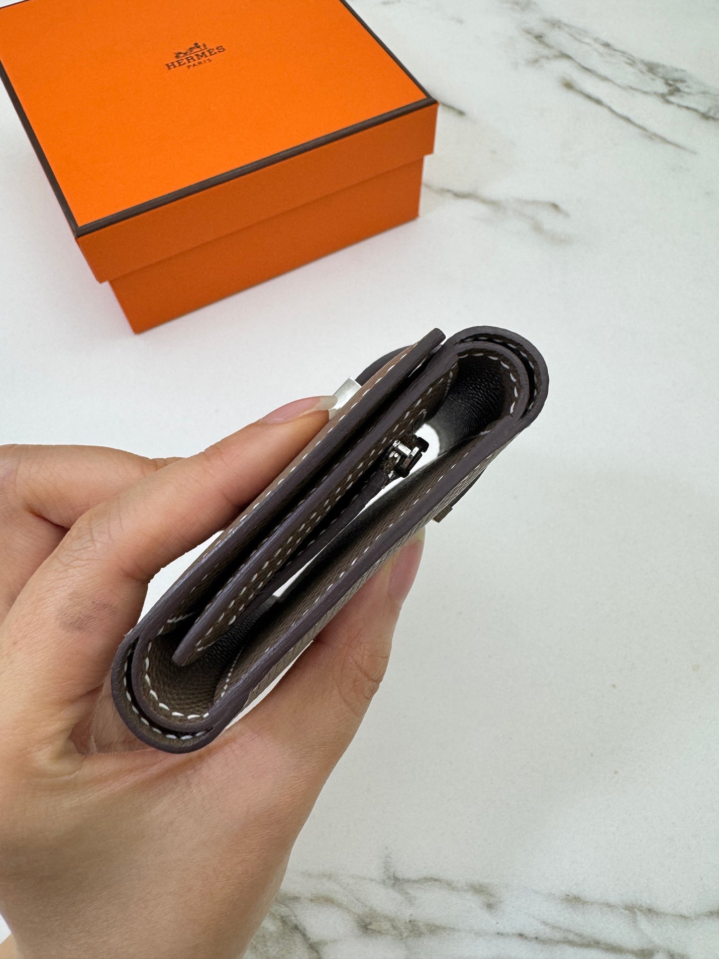 HERMES Bearn Wallet 三摺錢包 大象灰銀扣