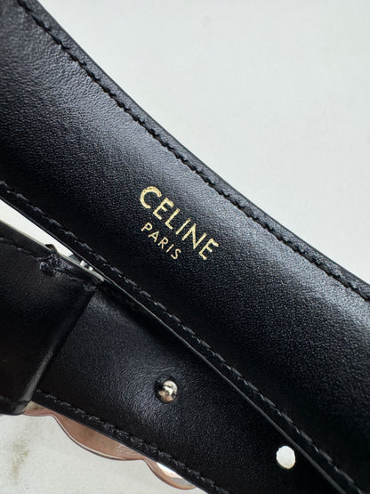 CELINE 凱旋門皮帶黑銀 2.5cm