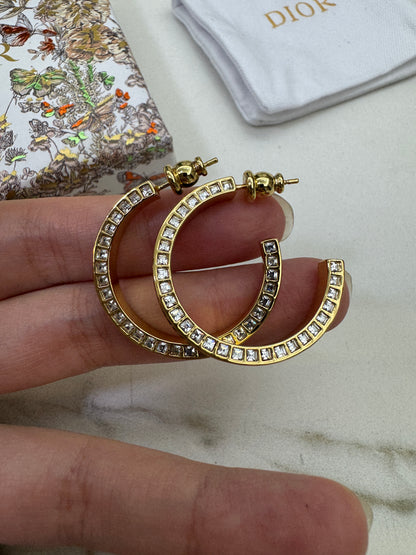 DIOR 圈型耳環 黑色琺瑯水鑽