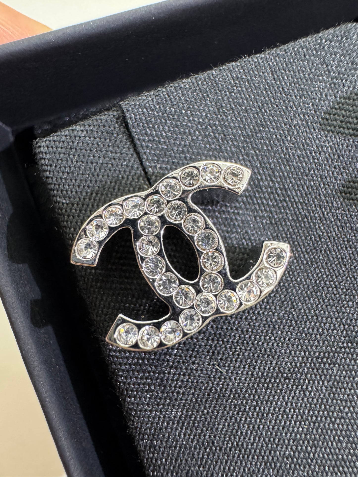CHANEL 25C 銀色水鑽耳環