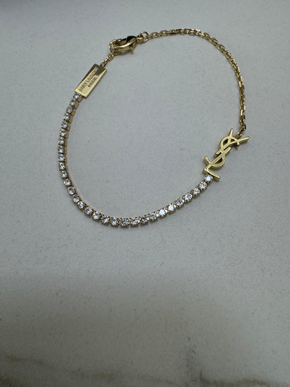 YSL 半鑽網球手鏈 金色