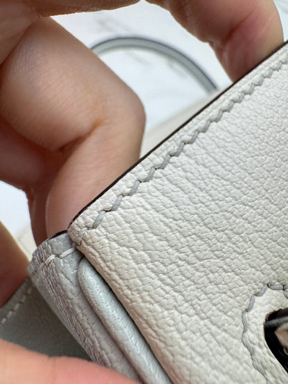 HERMES Birkin 30 SO 珍珠灰拼奶昔白山羊皮 拉絲銀扣 Chevre Mysore Gris Pearl x Craie