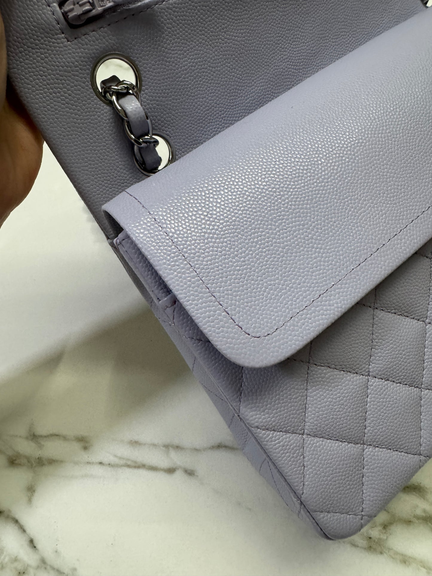 CHANEL CF25 Medium 21K香芋紫銀扣 牛皮 caviar