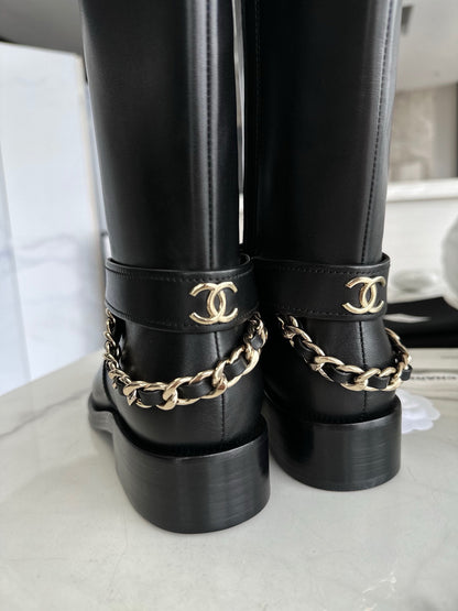 CHANEL 鏈條騎士長靴 23a