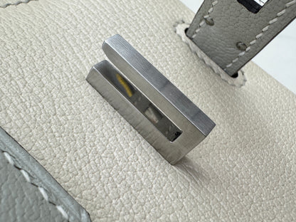 HERMES Birkin 30 SO 珍珠灰拼奶昔白山羊皮 拉絲銀扣 Chevre Mysore Gris Pearl x Craie